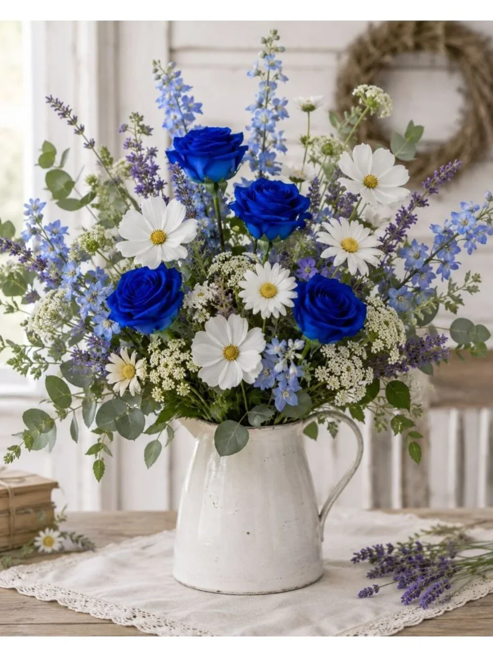 Royal Blue Artificial Roses 6 Stems Faux Silk Rose Bouquet Wedding Flowers Home